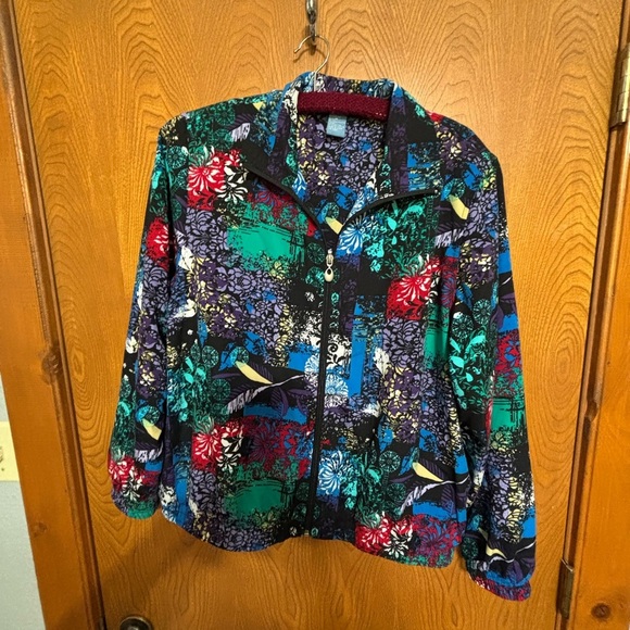 Vintage retro Electric Blue & Emerald Green Jogging Jacket with Artistic Pattern - Picture 1 of 3